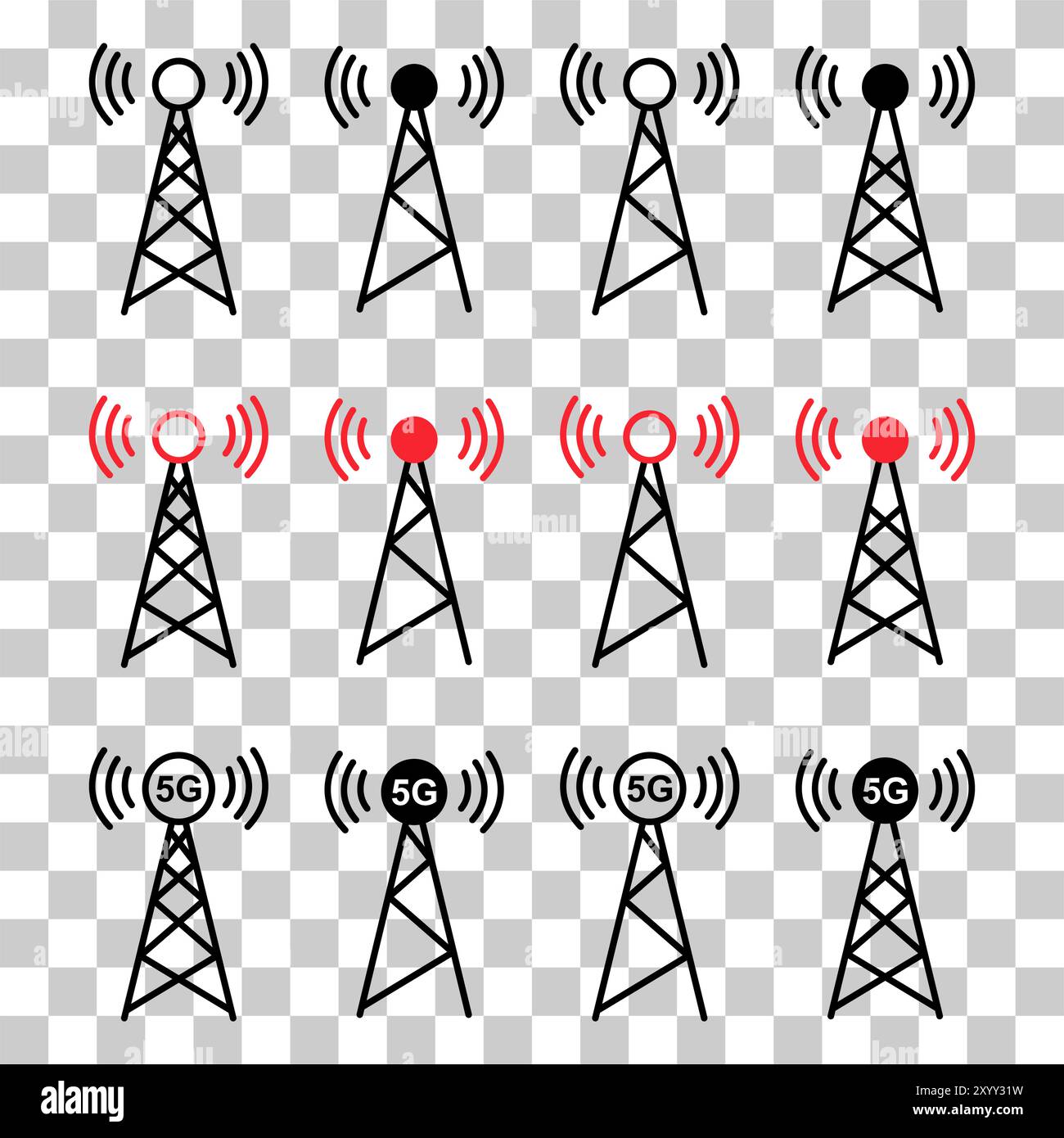 Set of Signal tower icon, wireless technology network sign, antenna ...
