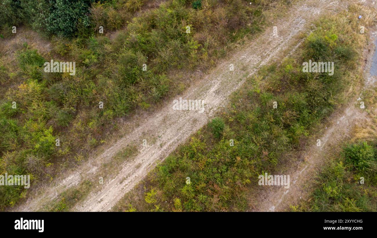 a dirt path on a farmers field between trees Stock Photo - Alamy