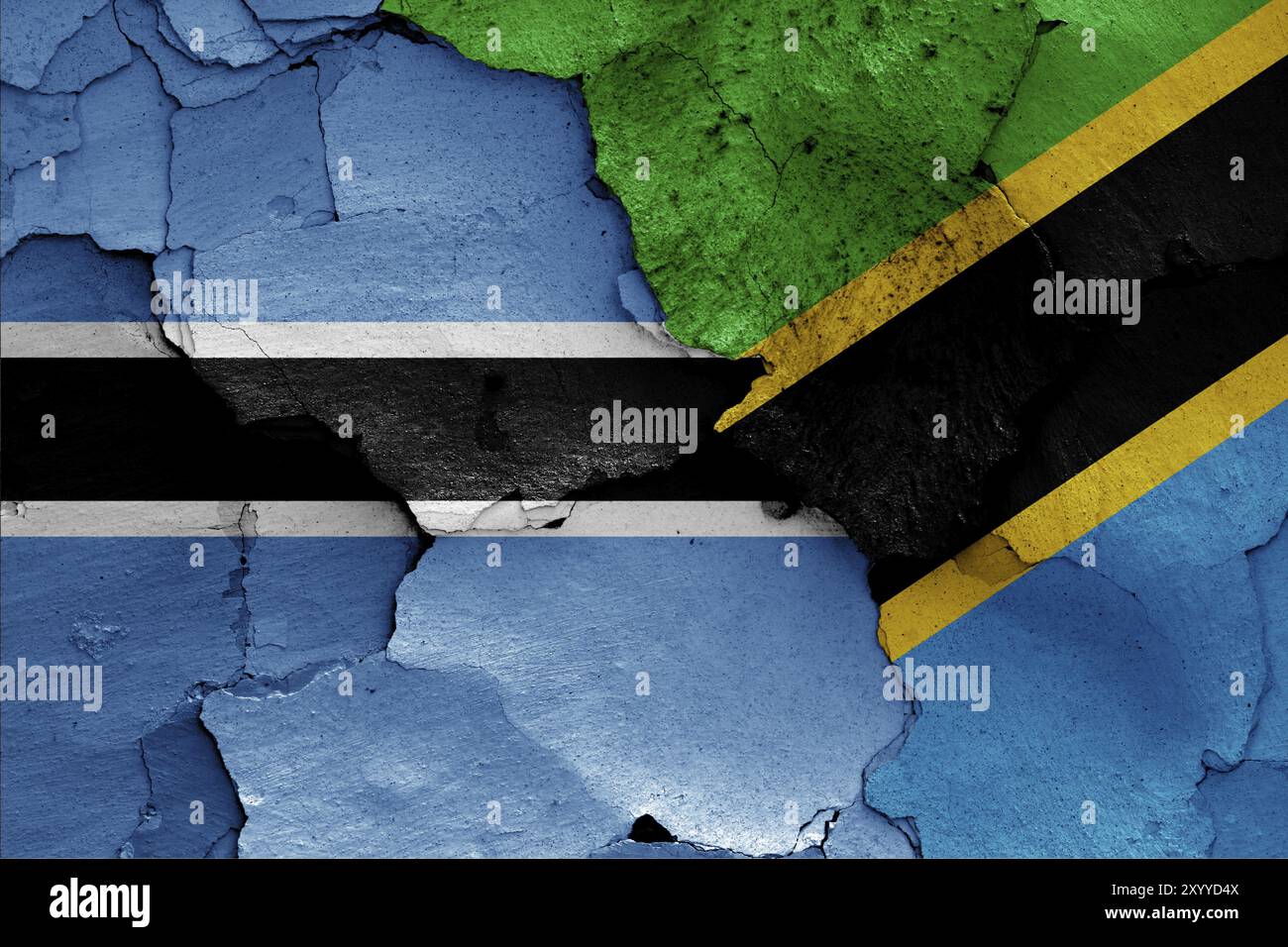 Flags of Botswana and Tanzania painted on cracked wall Stock Photo - Alamy