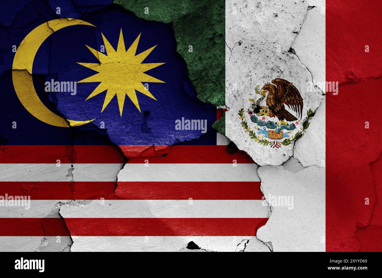 Flags of Malaysia and Mexico painted on cracked wall Stock Photo - Alamy