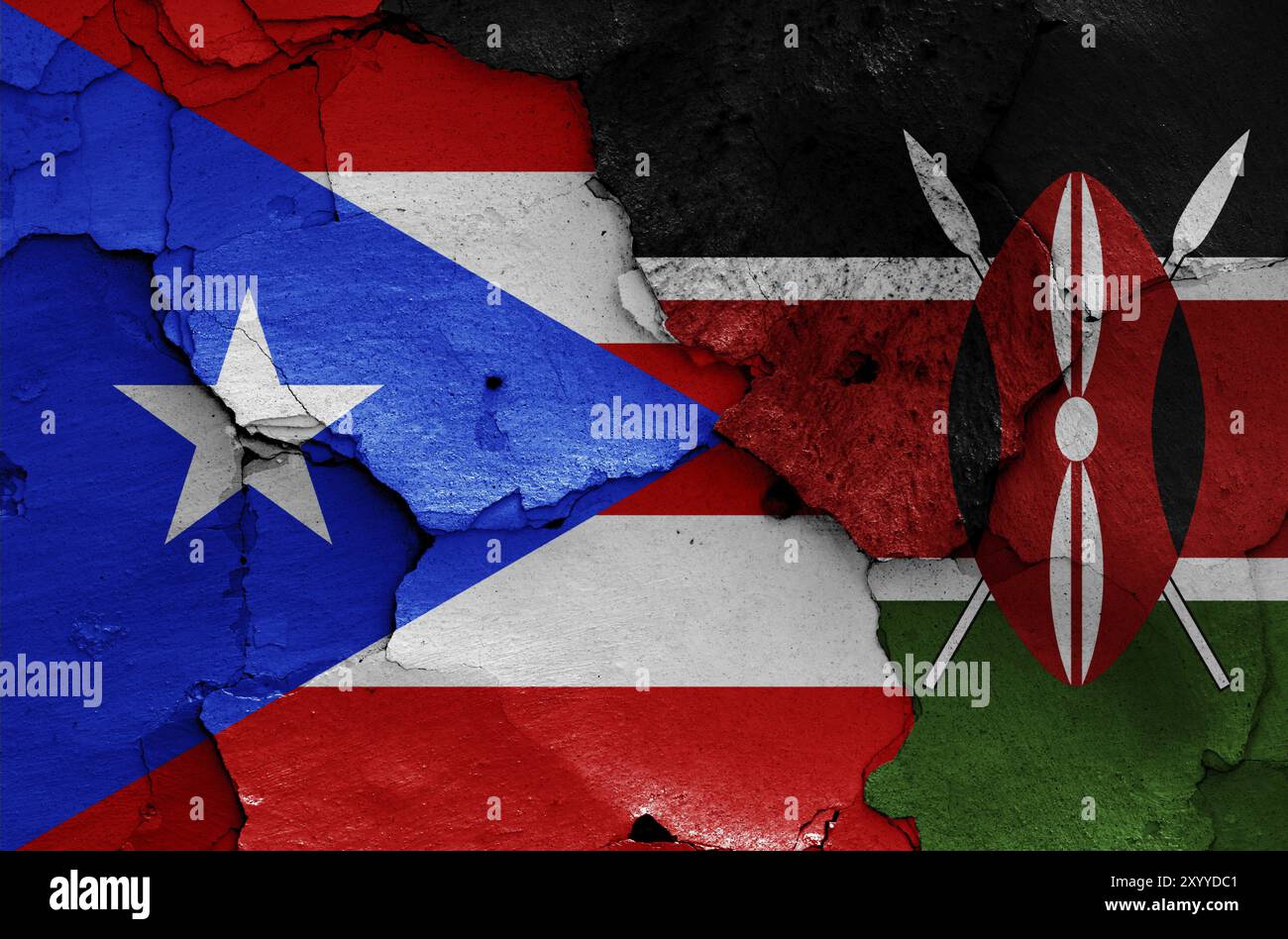 Flags of Puerto Rico and Kenya painted on cracked wall Stock Photo - Alamy