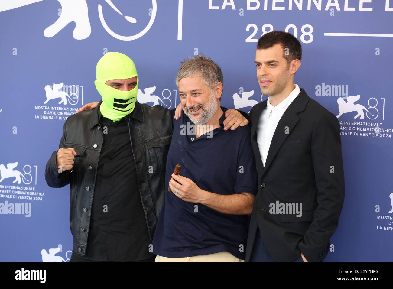 Venice, Italy, 31st August, 2024. Director Gaspar Noe, director Harmony  Korine and VFX designer Joao Rosa at the photo call for the film Baby  Invasion at the 81st Venice International Film Festival., image size:1300x956