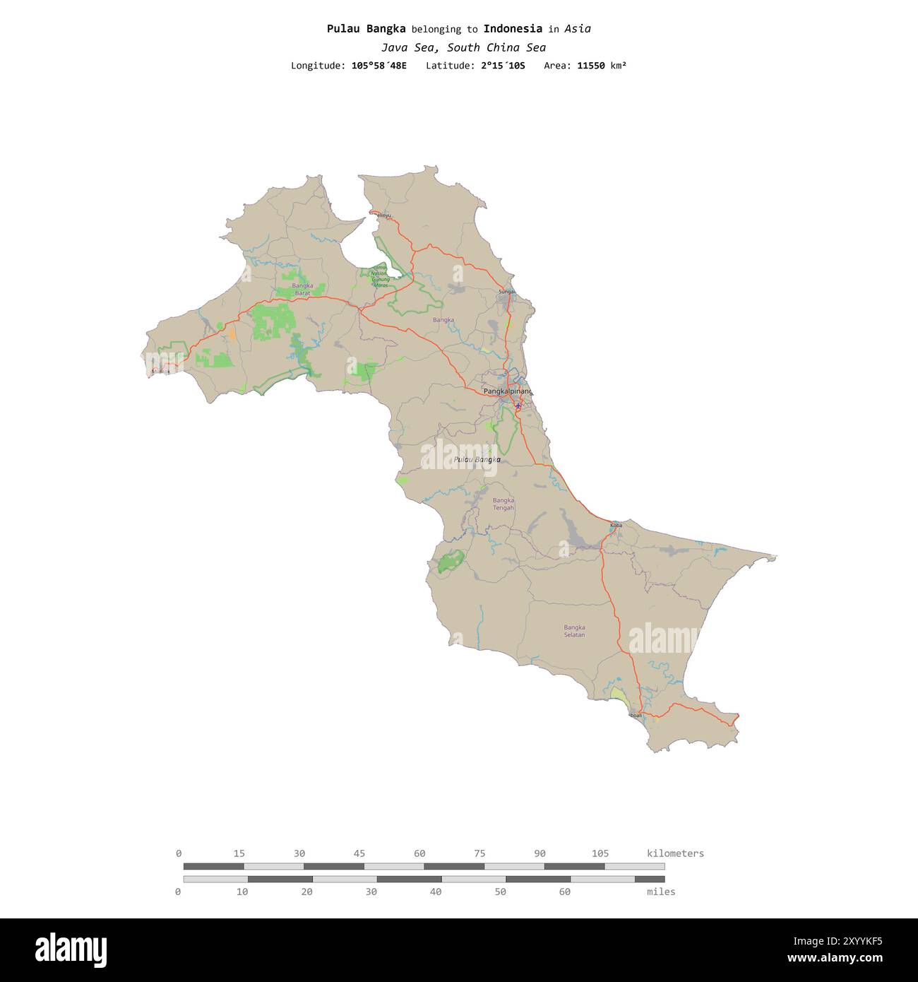 Pulau Bangka in the Java Sea, belonging to Indonesia, isolated on a ...
