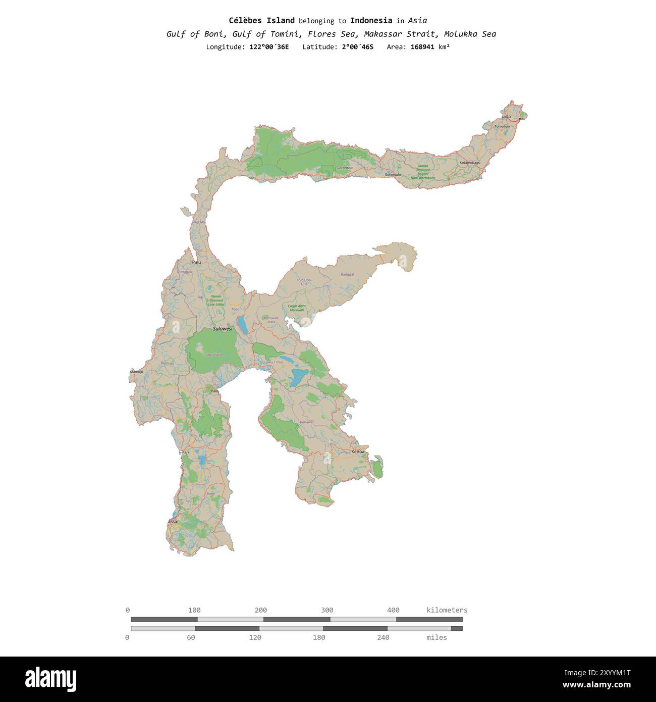 Celebes Island in the Java Sea, belonging to Indonesia, isolated on a ...