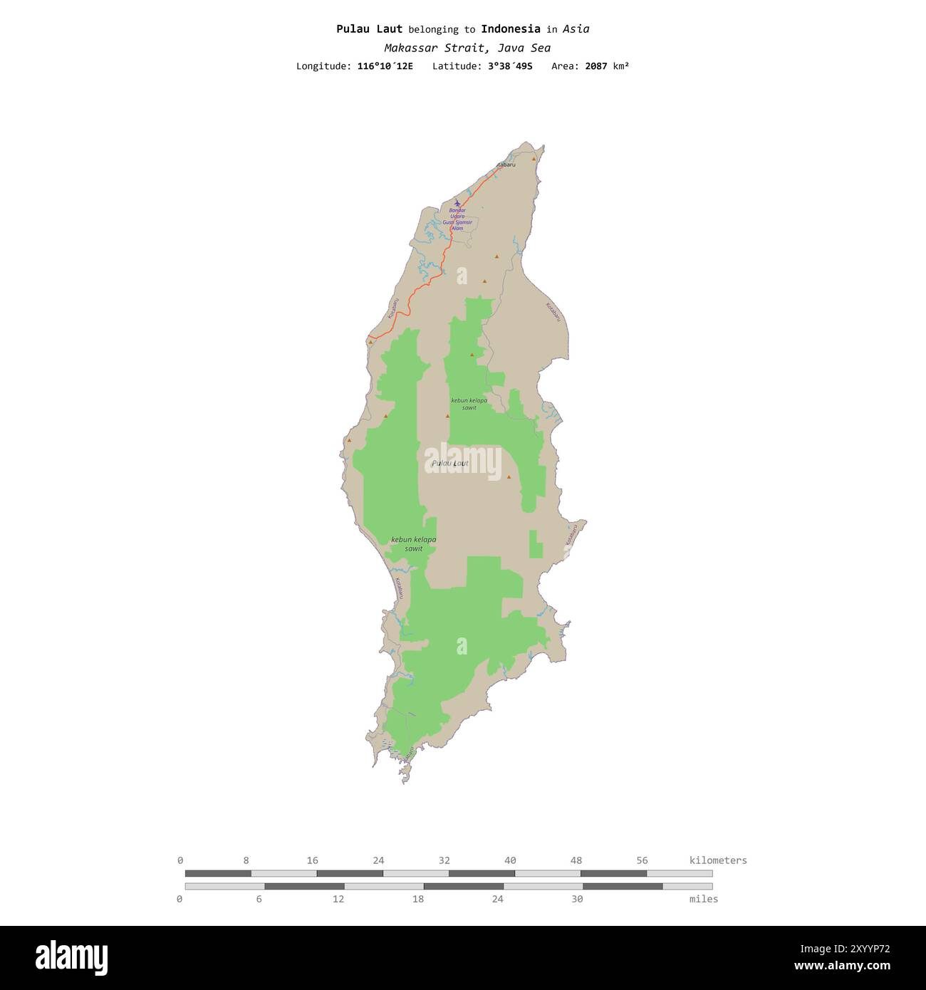 Pulau Laut in the Java Sea, belonging to Indonesia, isolated on a ...