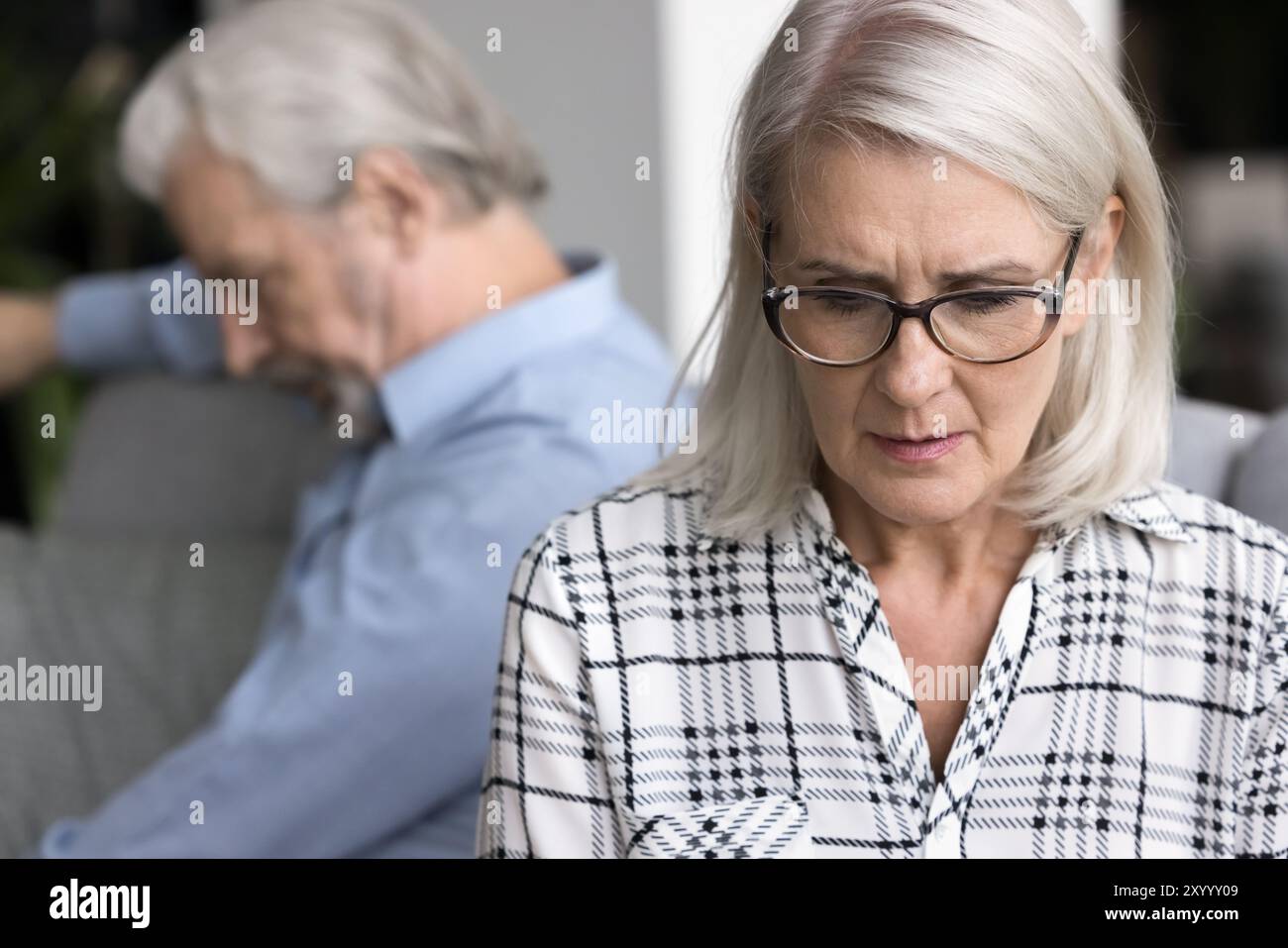 Sad wife thinks about relationship problems after fight with husband Stock Photo