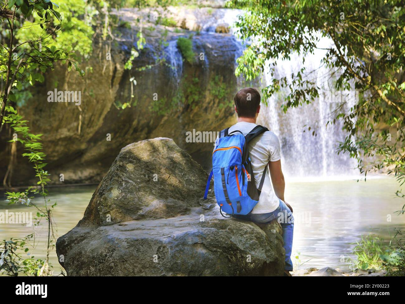 Young male hiker backpack walks hi-res stock photography and images - Alamy