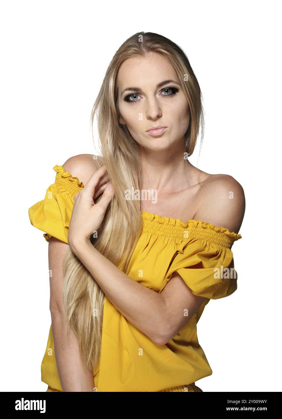 Portrait of the beautiful blond girl with long hair Stock Photo - Alamy