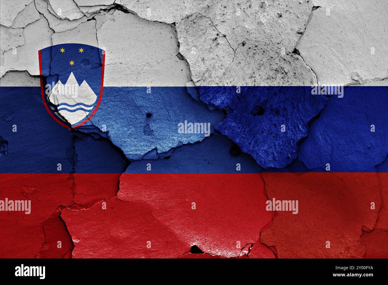 Flags of Slovenia and Russia painted on cracked wall Stock Photo - Alamy