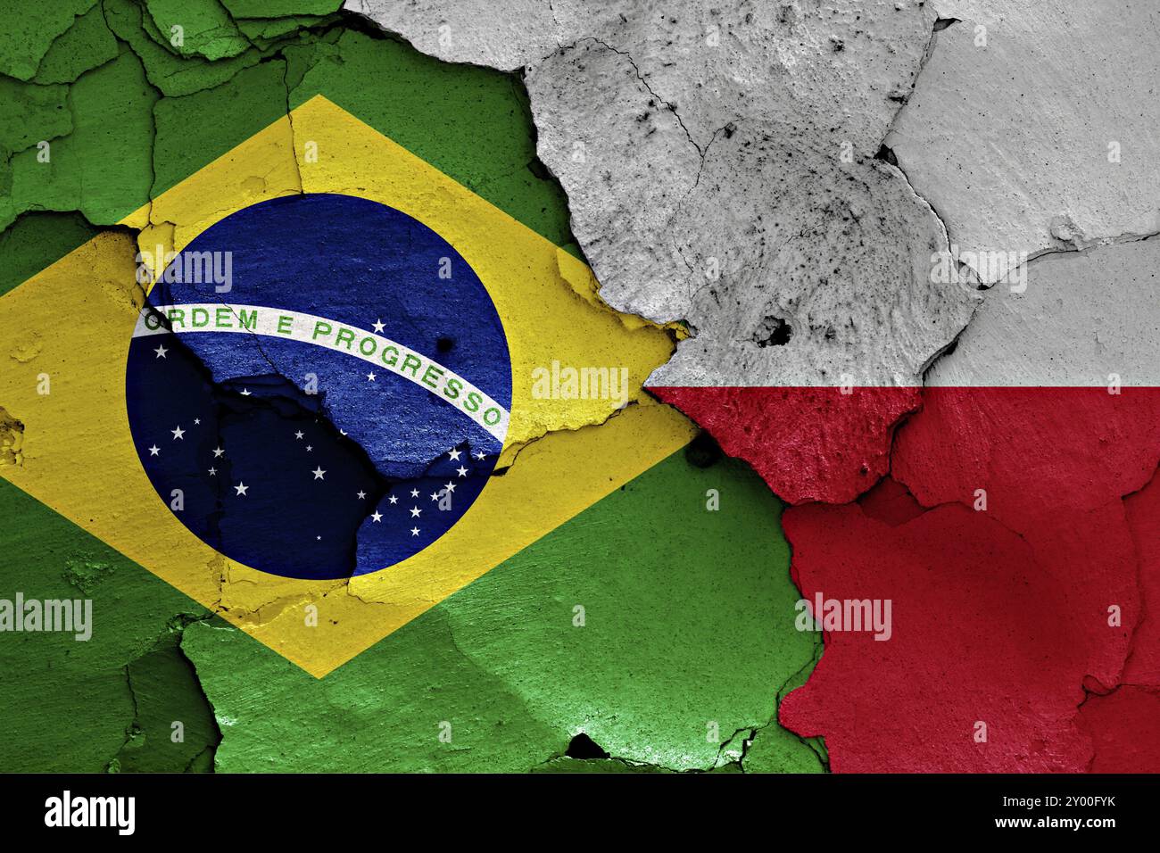 Flags of Brazil and Poland painted on cracked wall Stock Photo - Alamy