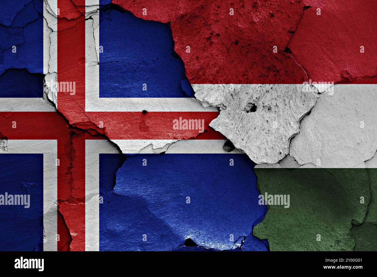 Flags of Iceland and Hungary painted on cracked wall Stock Photo - Alamy