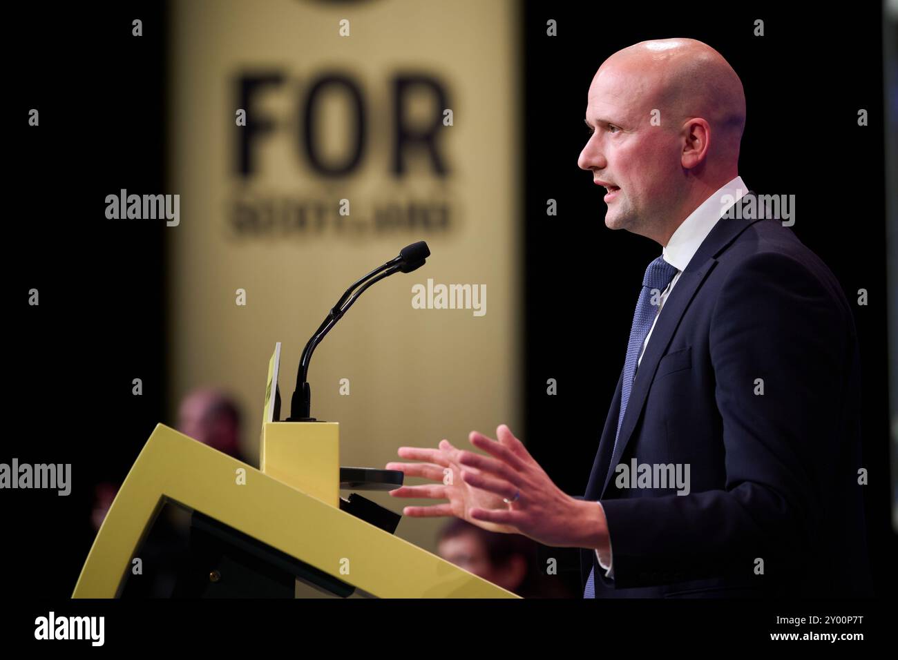 Edinburgh Scotland, UK 31 August 2024. Stephen Flynn MP at  the SNP 90th Annual National Conference 2024 at the Edinburgh International Conference Centre. credit sst/alamy live news Stock Photo