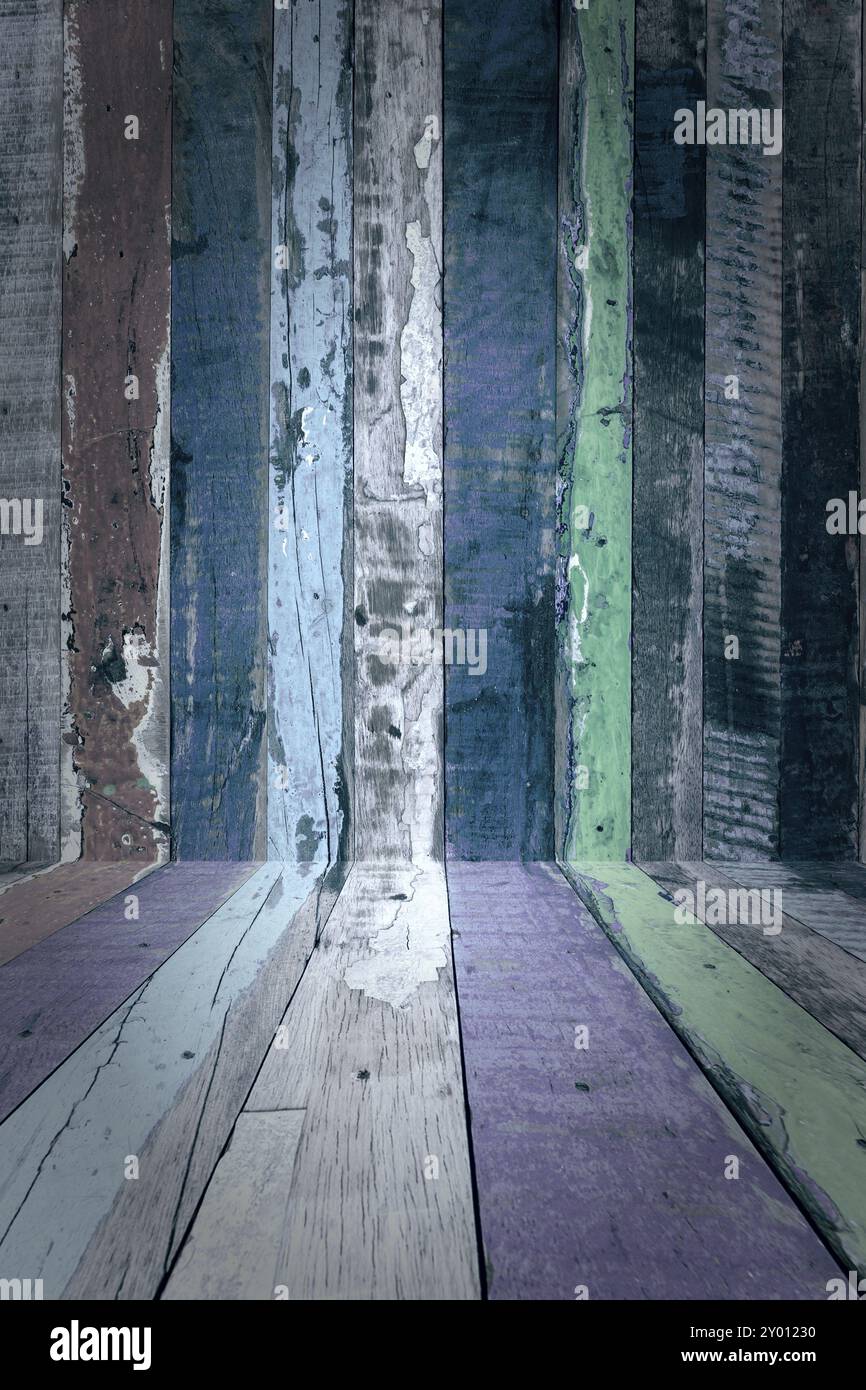 Colourful boards, weathered, as background Stock Photo
