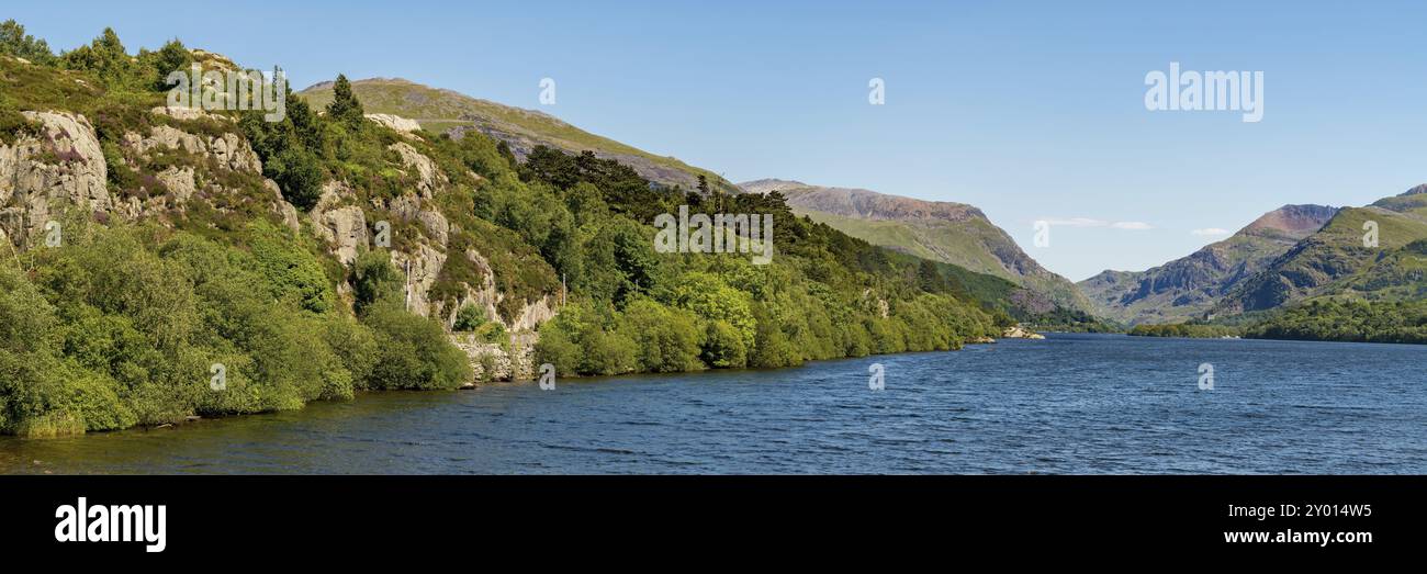 View over Llyn Padarn near Llanberis, seen from Brynrefail, Gwynedd, Wales, UK Stock Photo