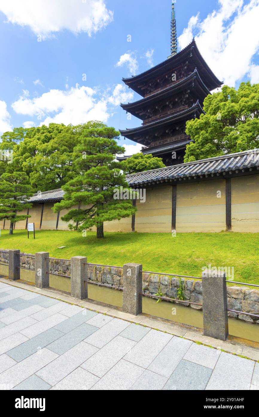 Toji five story pagoda seen from outside its wall on a clear, sunny ...