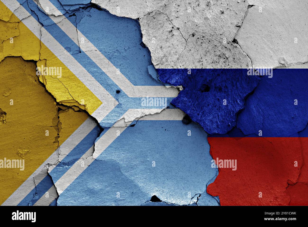 Flag of Tuva and Russia painted on cracked wall Stock Photo - Alamy