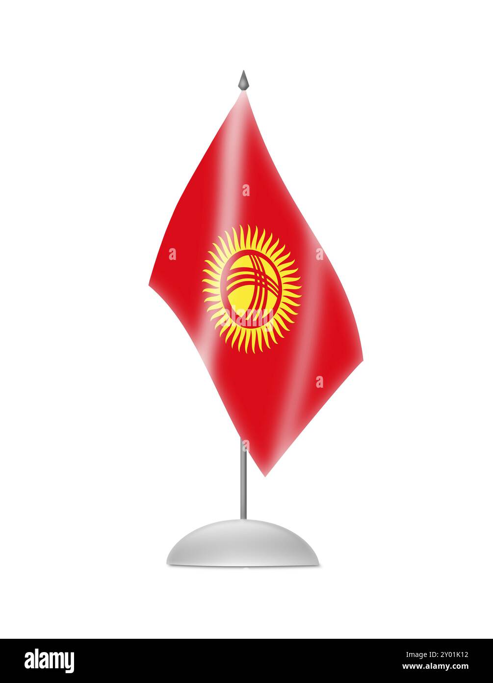 The Kyrgyz Flag. Table Flag. Isolated on white Stock Photo