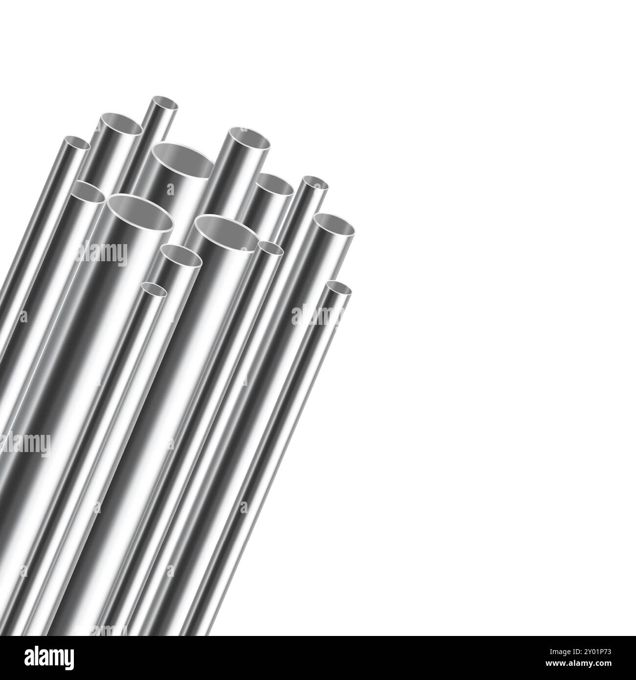 A set of steel and aluminium pipes of various diameters. Realistic ...