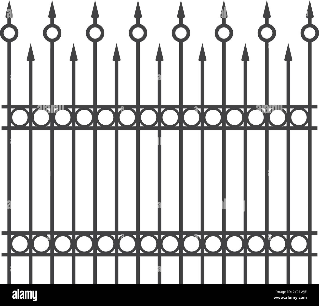 Metal railing barrier. Decorative ornate black fence Stock Vector