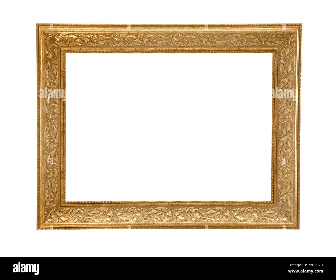 decorative wooden frame with gold elements isolated Stock Photo