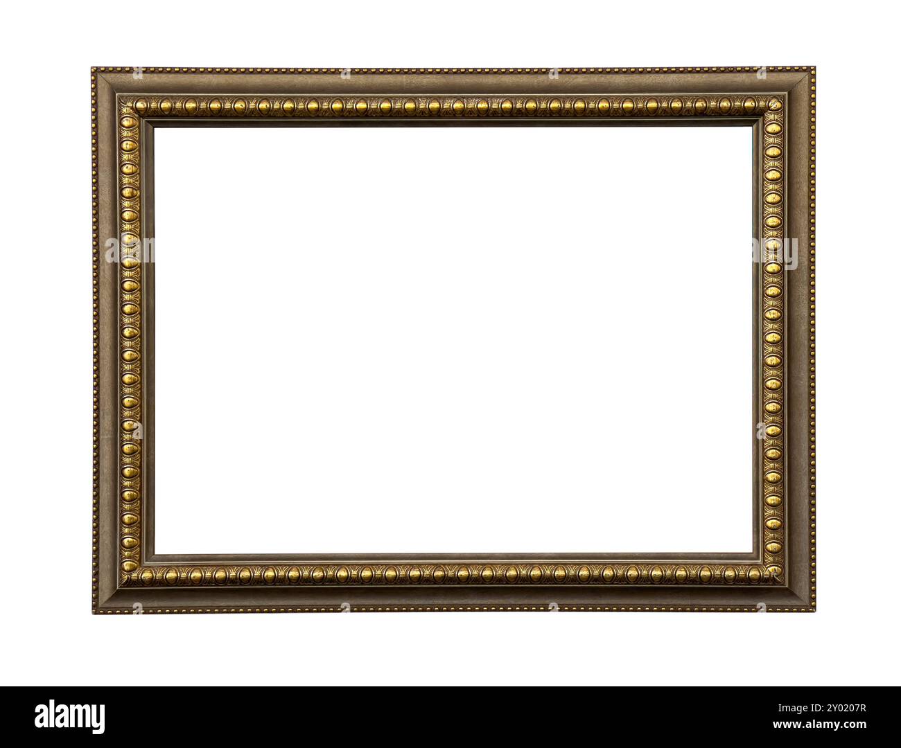 decorative wooden frame with gold elements isolated Stock Photo