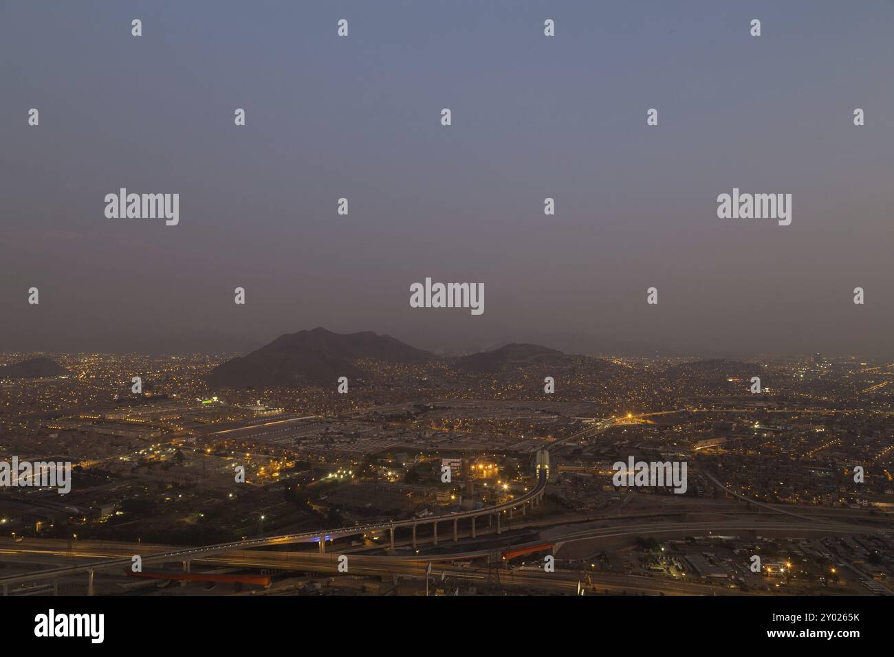 Panoramic view of the peruvian capital Lima from Cerro San Cristobal by night Stock Photo