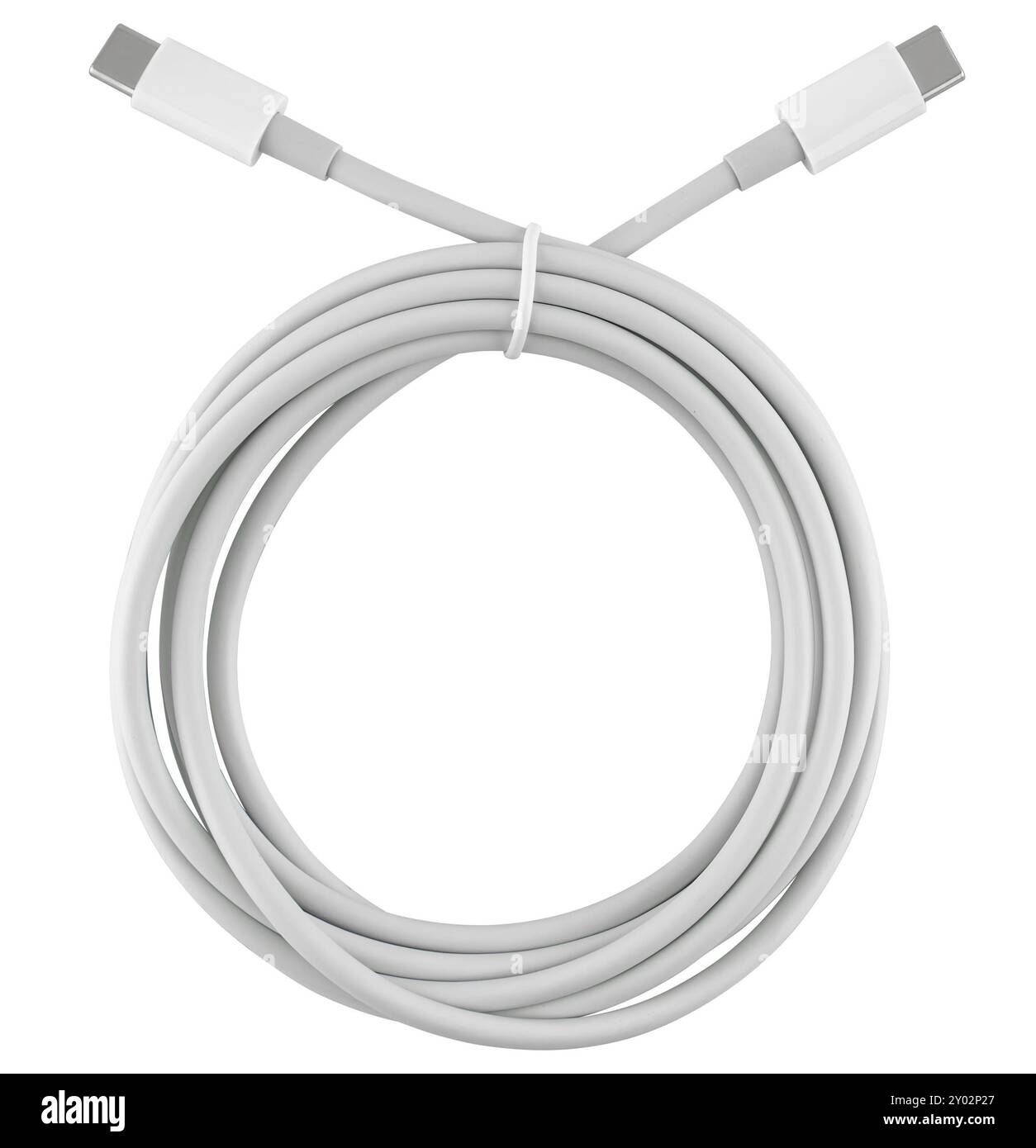 Cable with Type-C connectors, insulated on white background. Stock Photo