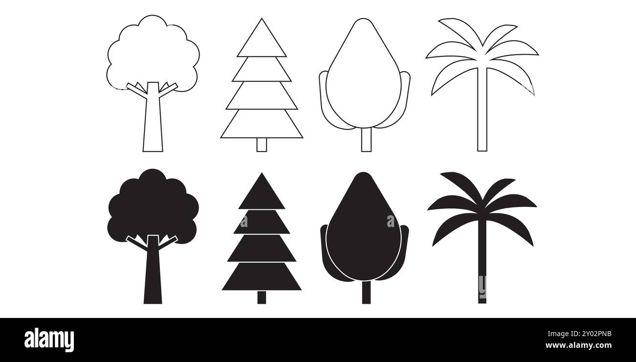 Flat vector trees set. Tree icons are set in a modern flat style Stock ...