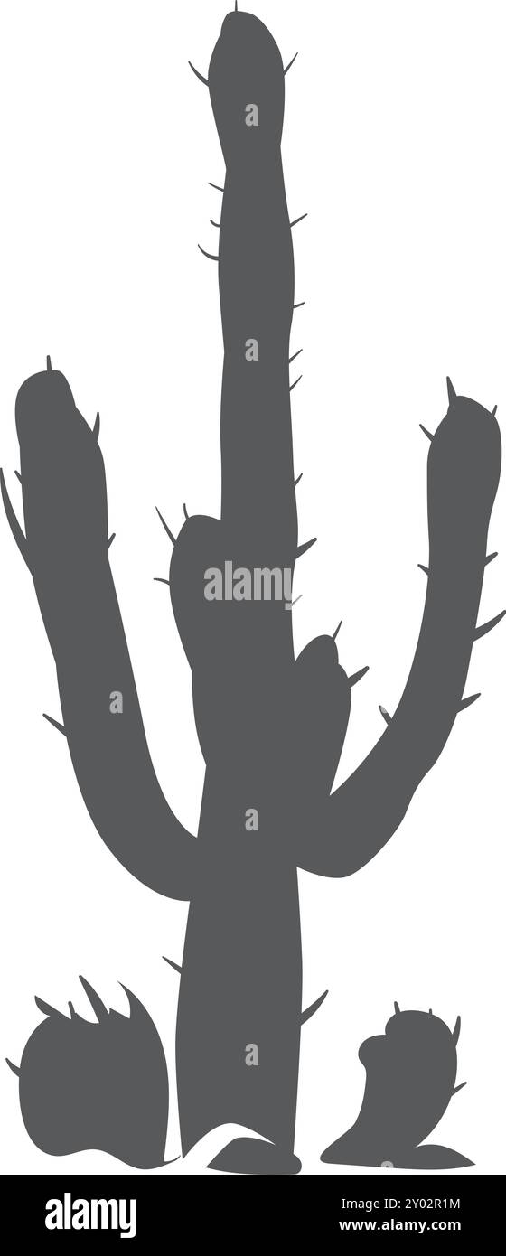 Growing cactus in desert. Mexican plant black silhouette Stock Vector ...