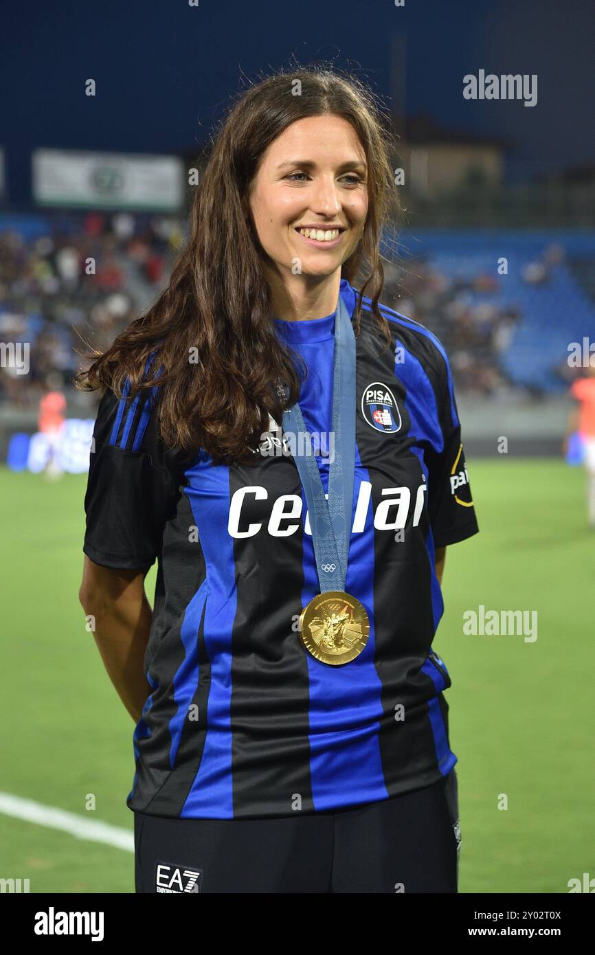 Carlotta Cambi, volleyball gold medal at the Olympics&#xD;&#xA;Games in Paris 2024 during AC Pisa vs AC Reggiana, Italian soccer Serie B match in Pisa, Italy, August 31 2024 Stock Photo