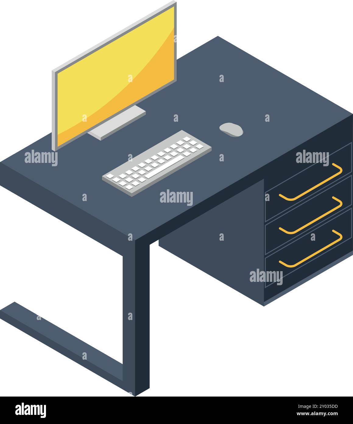 Office desk with computer isometric icon. Workspace furniture Stock ...