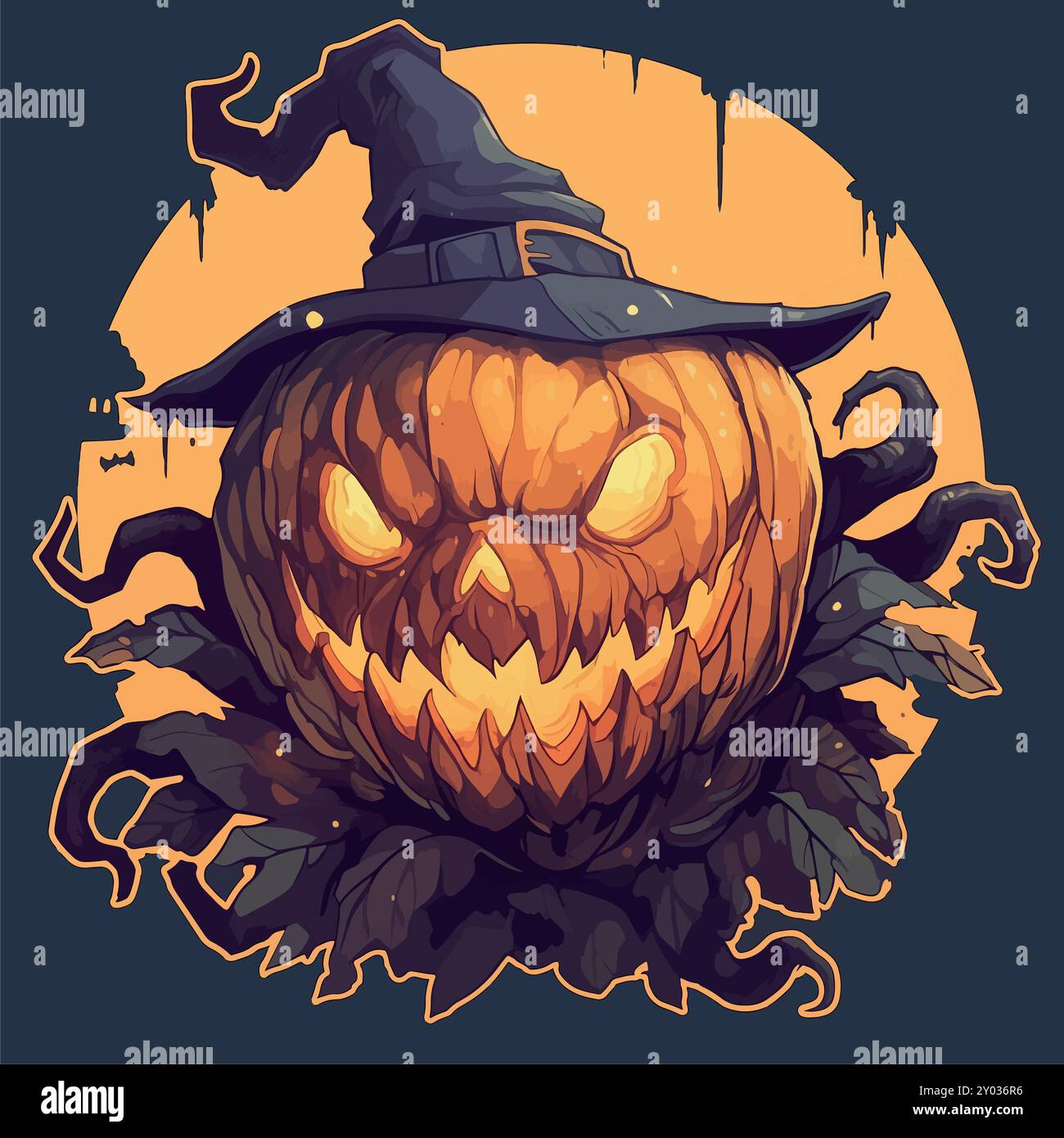 Scary cartoon pumpkin head halloween scarecrow illustration jack o ...