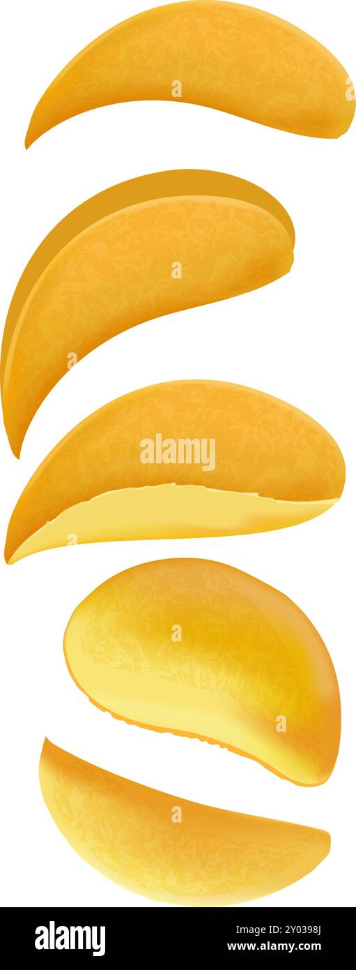 Falling potato chips. Realistic fried crispy snack Stock Vector