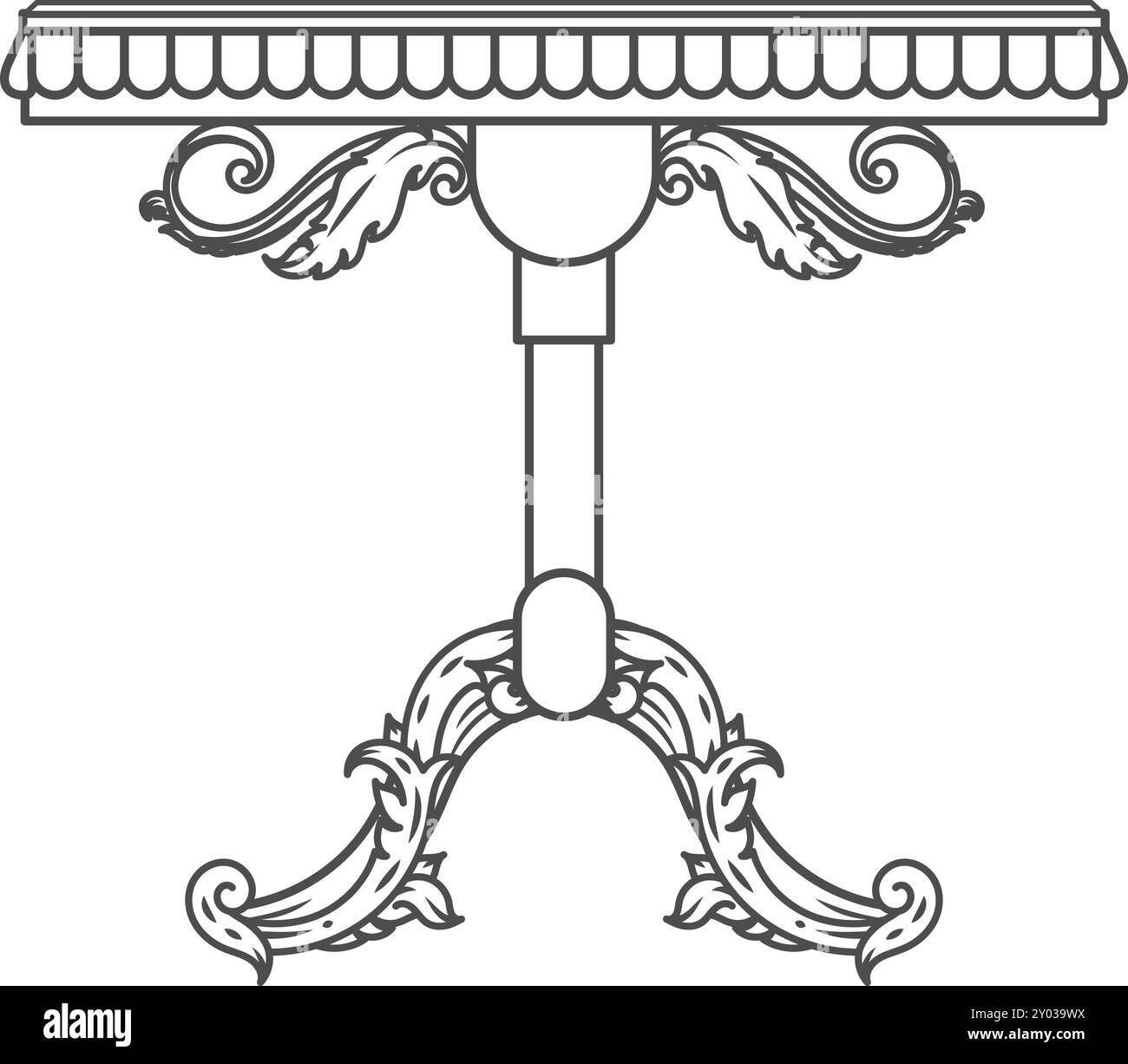 Old ornate coffee table engraving. Elegant vintage furniture Stock Vector