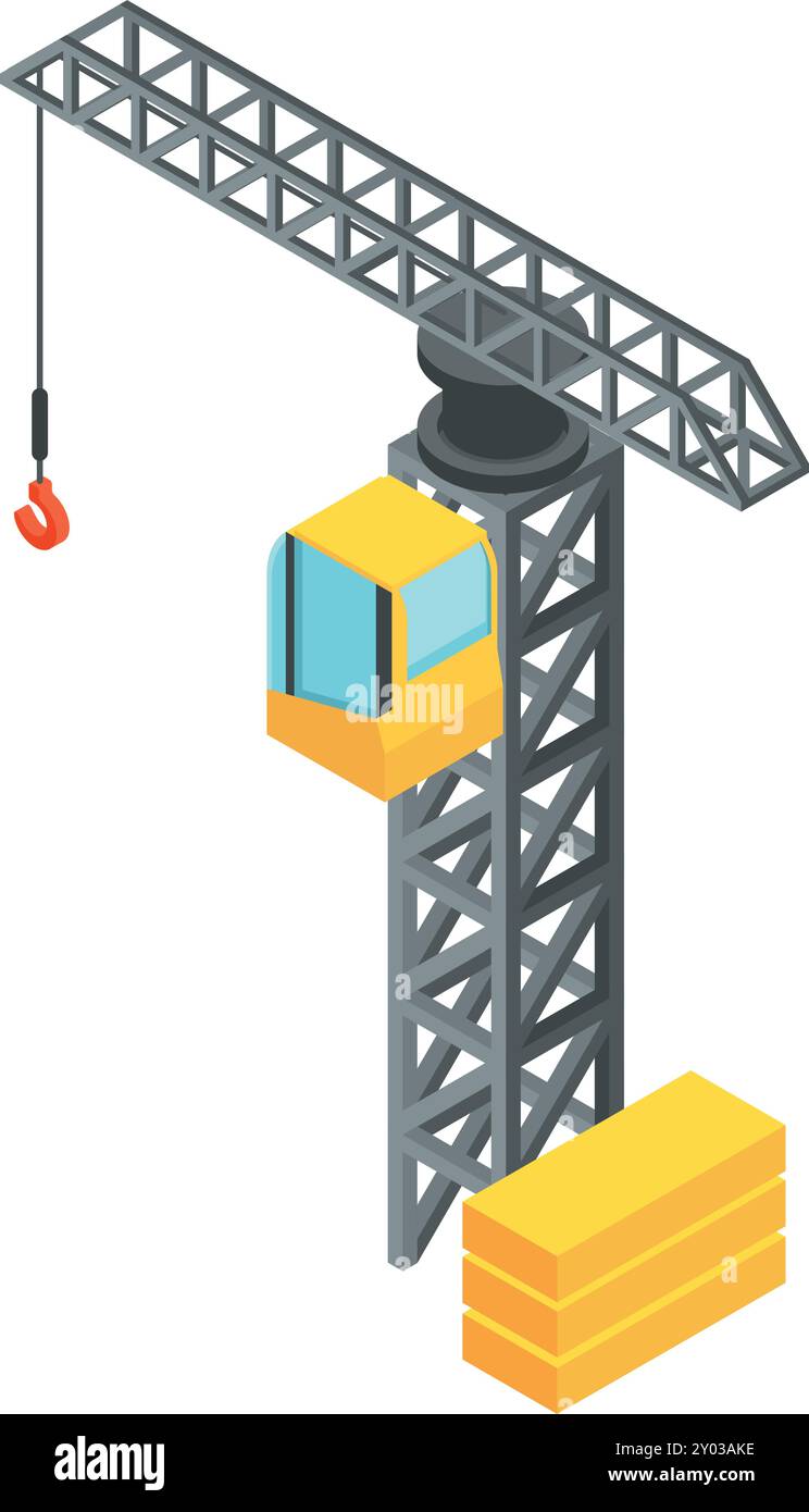 Construction site crane. Industrial tower machinery isometric icon ...