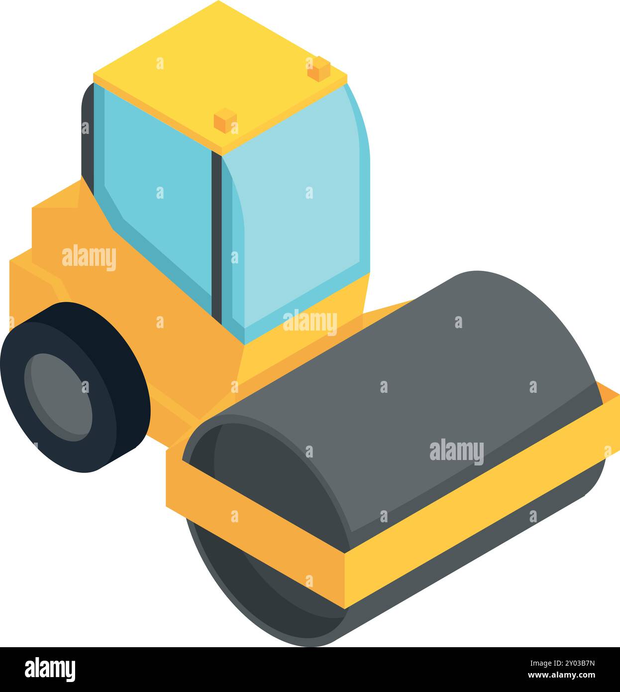 Road roller industrial machine yellow isometric icon Stock Vector