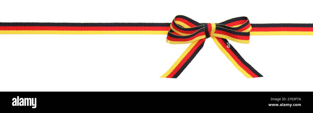 German Fly Ribbon Ribbon with bow in colors of German flag isolated on white, top view ...