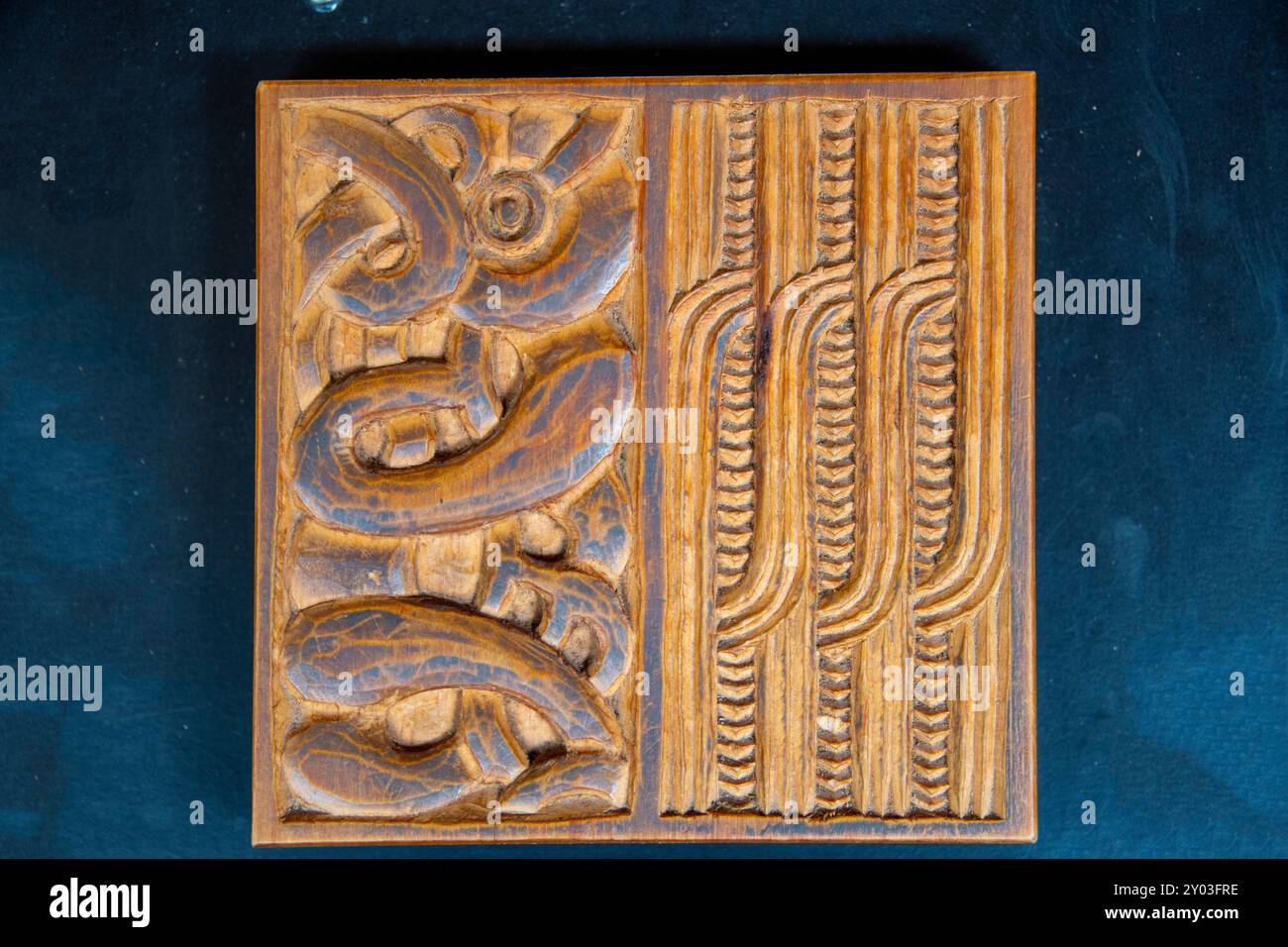 Traditional Maori Wood Carving on Display Stock Photo