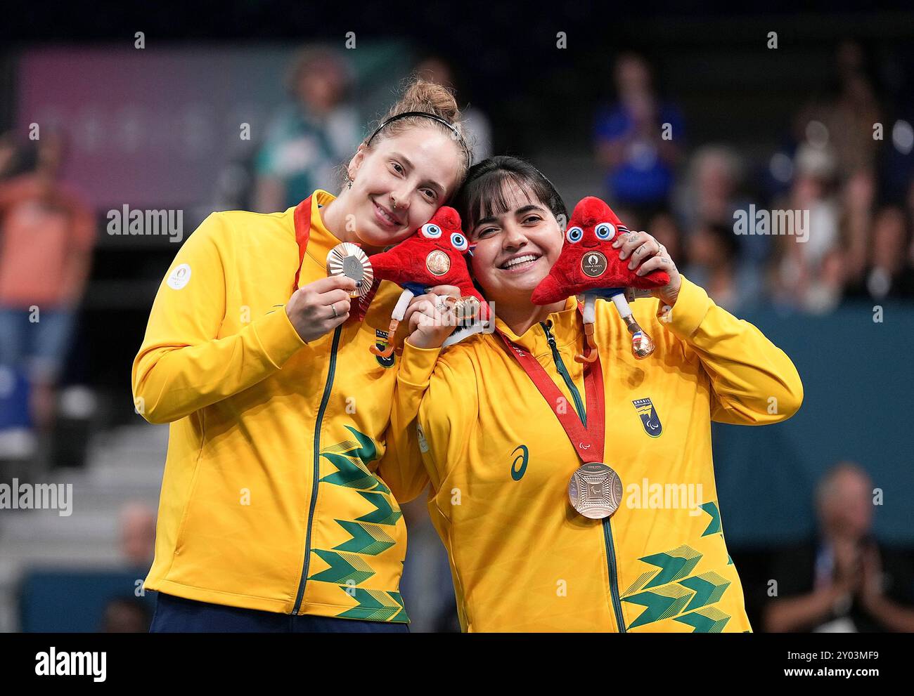 Paris, France. 31st Aug, 2024. Bronze medalists Bruna Alexandre (R ...