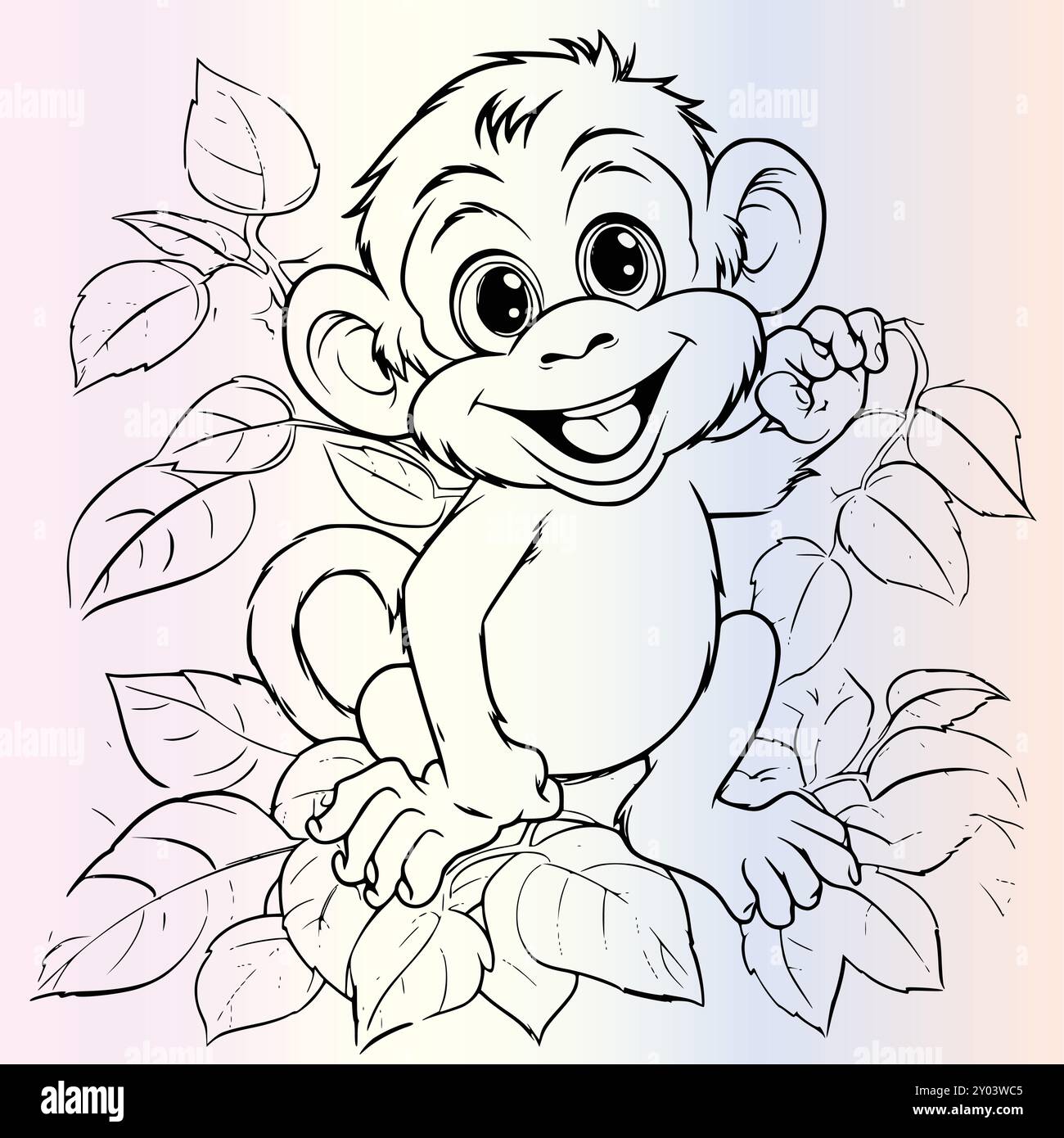Funny Monkey Coloring Page Drawing For Kids Stock Vector Image & Art
