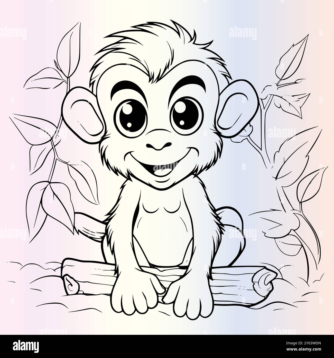Funny Monkey Coloring Page Drawing For Kids Stock Vector Image & Art