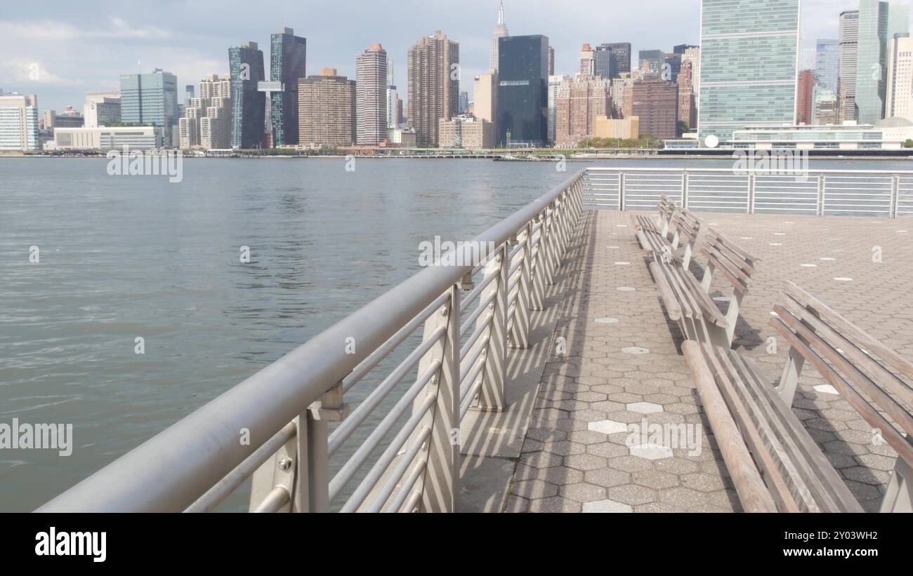 New York City waterfront skyline, Manhattan Midtown buildings ...