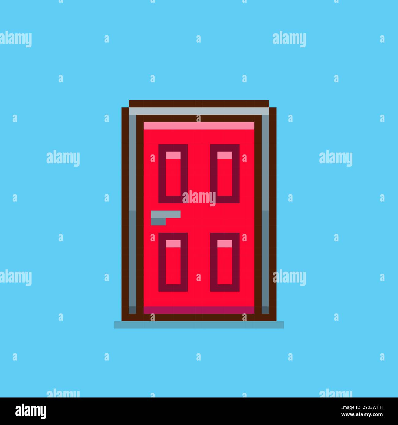 Vector Illustration of red door with Pixel Art Design, perfect for game assets themed designs Stock Vector