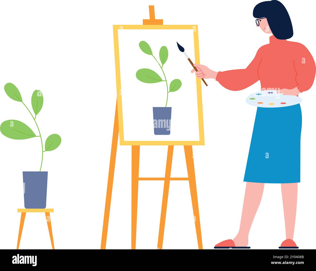woman-painting-canvas-still-life-oil-artwork-stock-vector-image-art