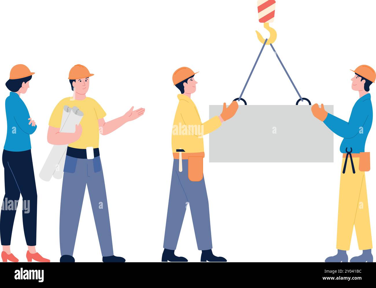 Construction workers on industrial site. Builders and engineers ...