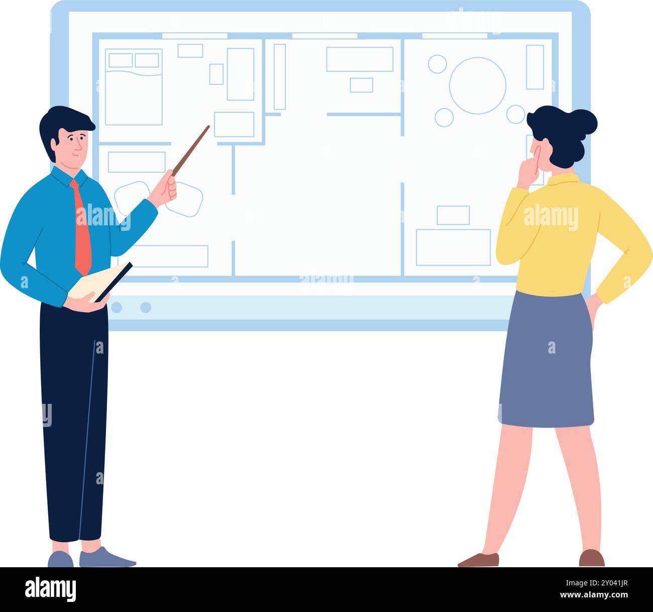 House blueprint construction Architects discuss meeting Stock Vector ...