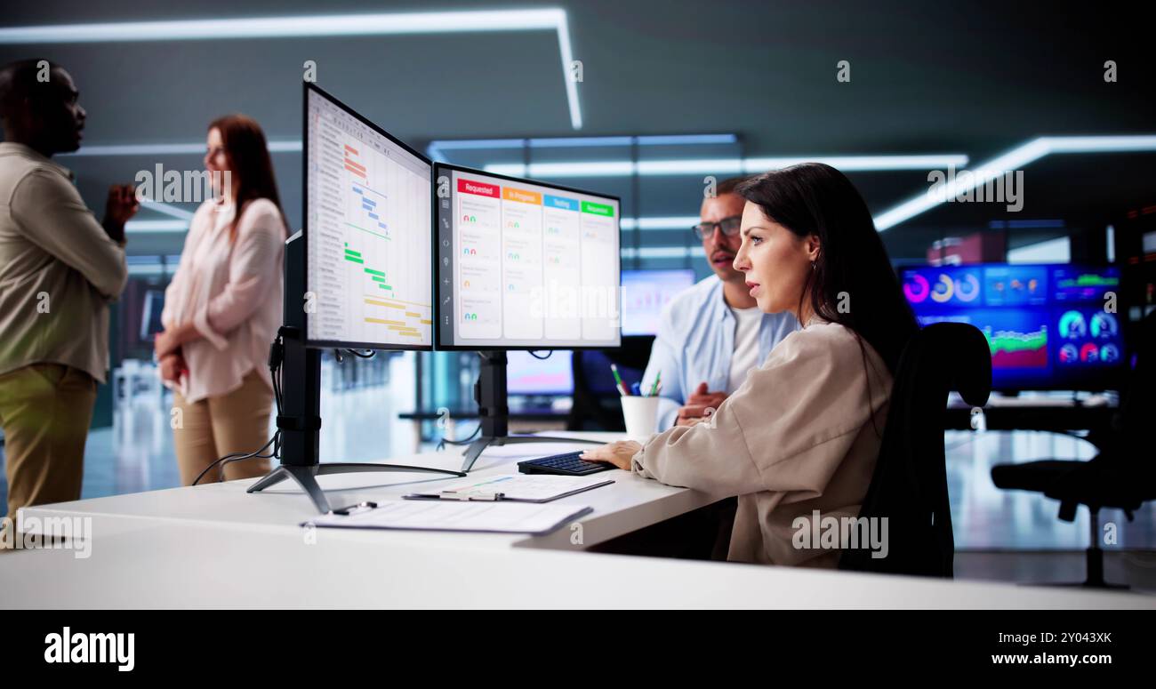 Agile Business Team Using Kanban Task Board Stock Photo