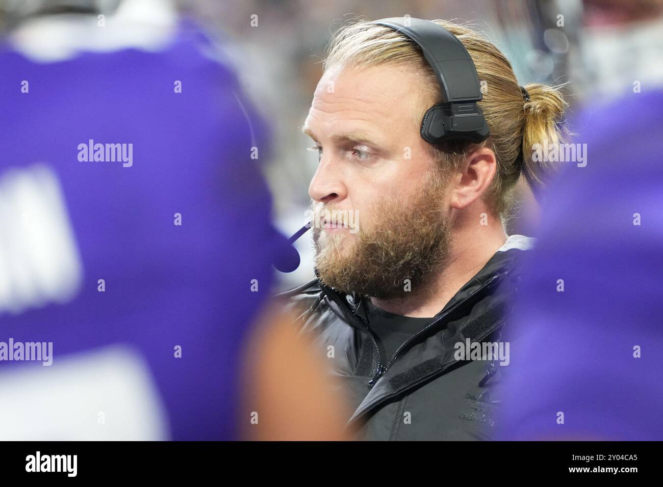 Seattle, United States. 31st Aug, 2024. Washington Huskies defensive coordinator Steve Belichick paces the side liine in the third quarter of a college football game against the Weber State Wildcats at Husky Stadium in Seattle, Washington on August 31, 2024. (Photo credit Nate Koppelman/Sipa USA) Credit: Sipa USA/Alamy Live News Stock Photo