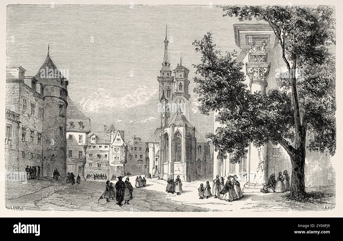 Old castle square, Stuttgart, Germany. Drawing by Dieudonne Lancelot ...