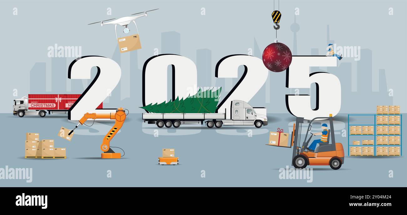 New Year S Bustle For The Delivery Of New Year S Goods In The New Year New Years Bustle For The Delivery Of New Years Goods In The New Year 2025 Warehouse Logistics Delivery Vector 2Y04M24